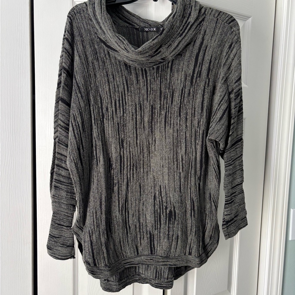 NIC+ZOE Black and Gray Cowl Neck Sweater